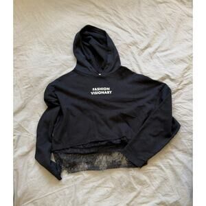ZARA TRAFALUC Fashion Cropped Black Hoodie with Lace